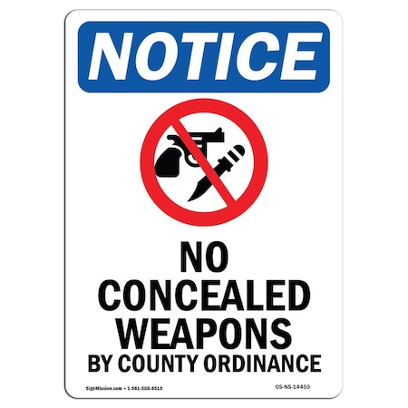 Signmission Sign, 14" H, 10" W, Aluminum, No Concealed Weapons Sign With Symbol, Portrait, 1014-V-14459 OS-NS-A-1014-V-14459